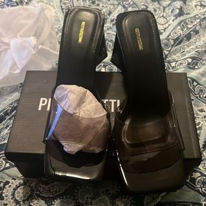 Black Slide On Block Heels